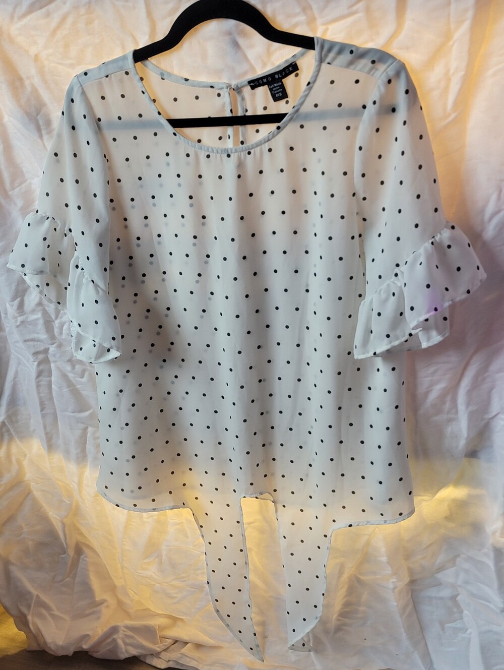 COMO BLACK White Polka Dot Ruffle Sleeve Blouse (Made In Canada)